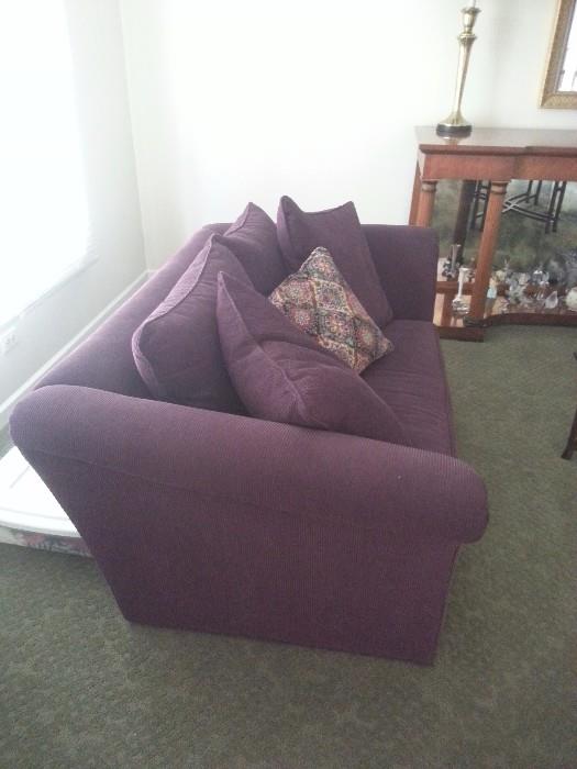 Purple Love Seat in Great Condition.  Very pretty color.  Accent Chairs, Pillows, throws.  Fun, different!  $325
