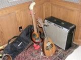 Fernandez electric guitar, italian mandolin and fender twin reverb amp