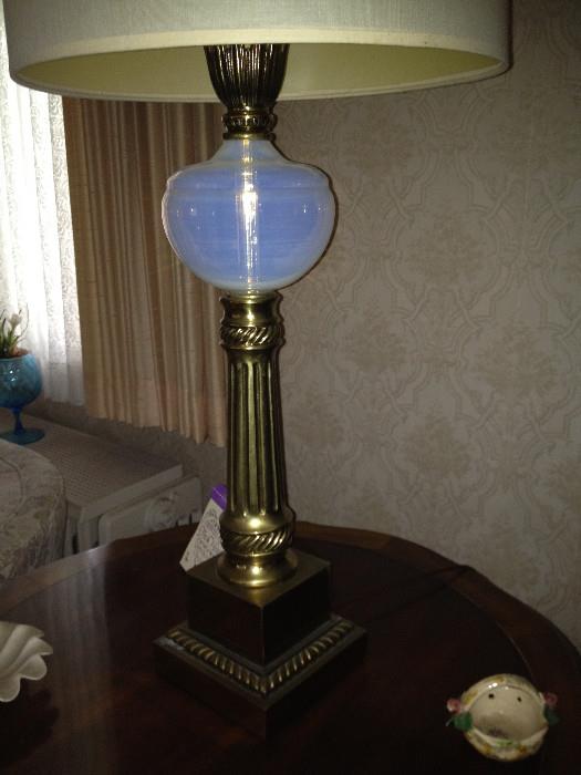 Opalescent--"Moon Glass" -- globe table lamp