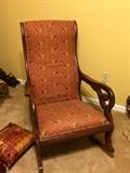 elephant upholstey on an antique rocker