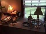 Lamps, Carnival Pitcher, Silver Plate Items