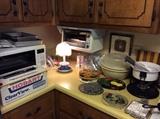 Microwave, Fondue pot, undercounter toaster oven! Trivets - great kitchen items