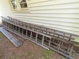 Large wooden extension ladders