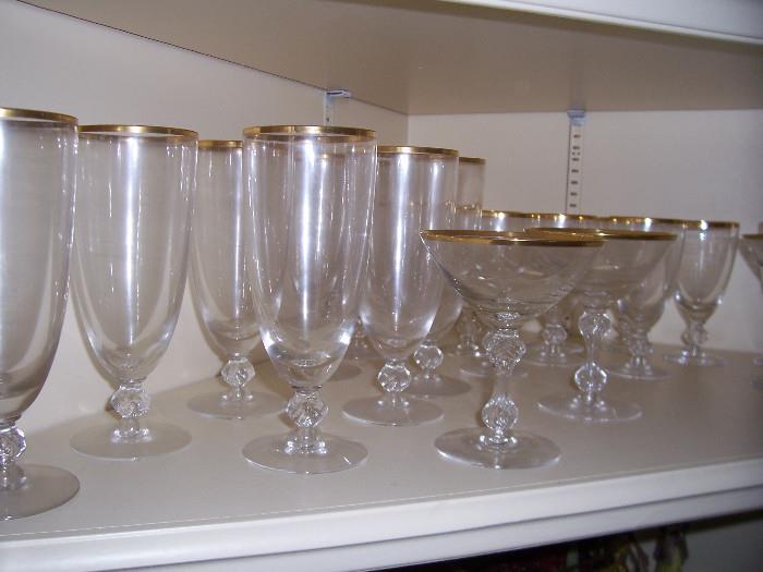 Gold Rimmed Crystal Stemware 60 pieces