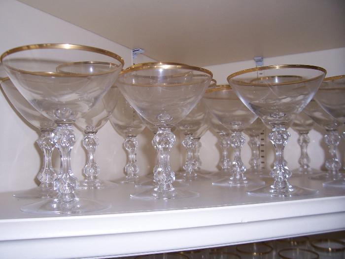Gold Rimmed Crystal Stemware 60 pieces