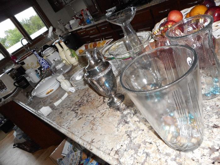 Lots of Glass kitchen items, and  Glass Vases