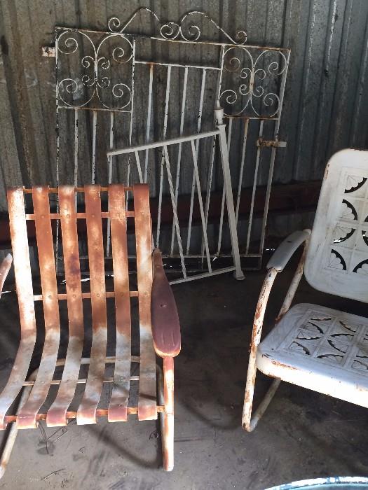   Vintage porch chairs & architectural gate & handrail