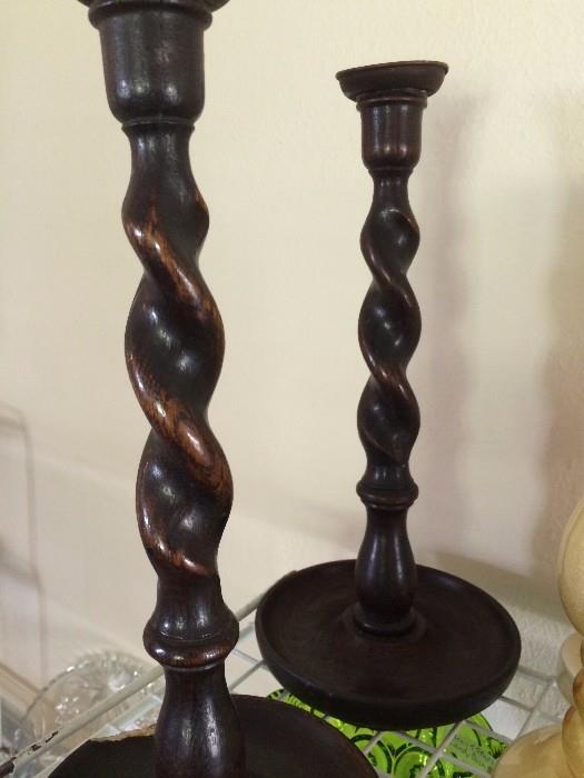         Antique barley twist candle holders
