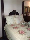 Four poster plantation bed; lovely bedding; opalene and milk glass hand-blown eggs