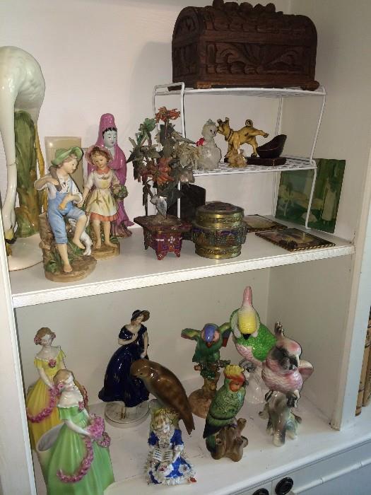    Porcelain ladies, birds, and other figures