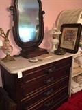 Antique 4-drawer dresser with marble top & swivel mirror