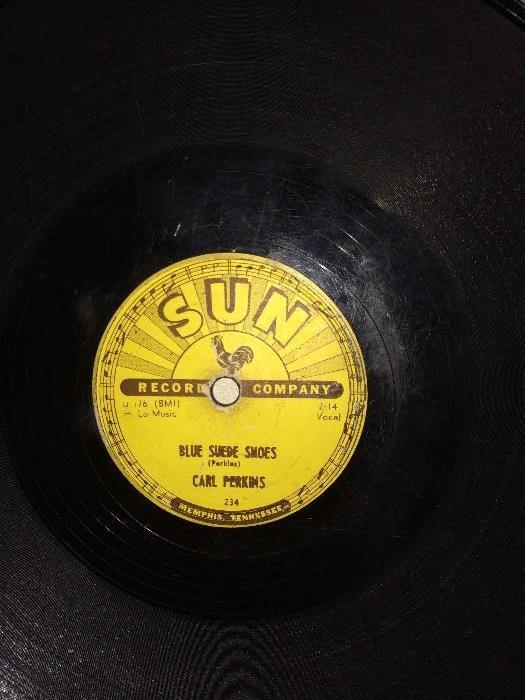 Carl Perkins' 78 Sun label record: "Blue Suede Shoes"