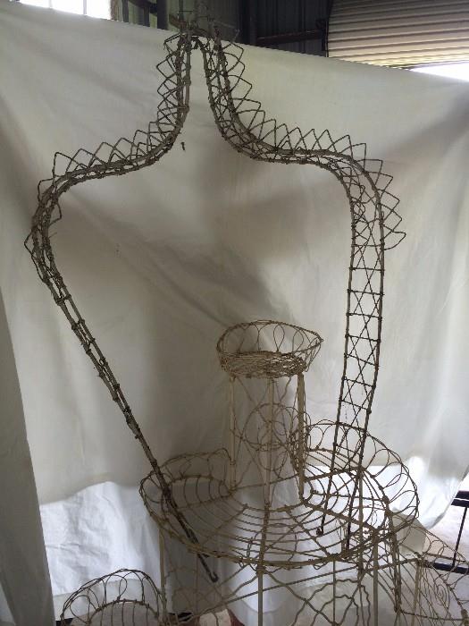    Rare antique French wire 3-tier plant stand 