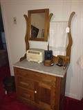  Antique dresser/wash stand; Philco radio