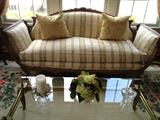 Antique sofa, Reupholstered, Down cushions, very detailed hand carved.