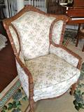 antique chair, reupholstered, beautifully carved