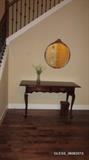 Writing Table, Round Mirror, Leather Waste Basket