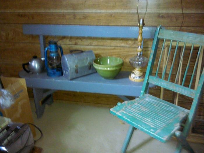 Antique bench and folding chair