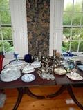 Misc.items of china, silver, silverplate, cobalt glass