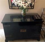 Great wall mirror and black two door cabinet that coordinates well with any decor!