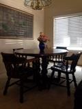 Solid wood dining table + leaf insert and comfortable chairs!