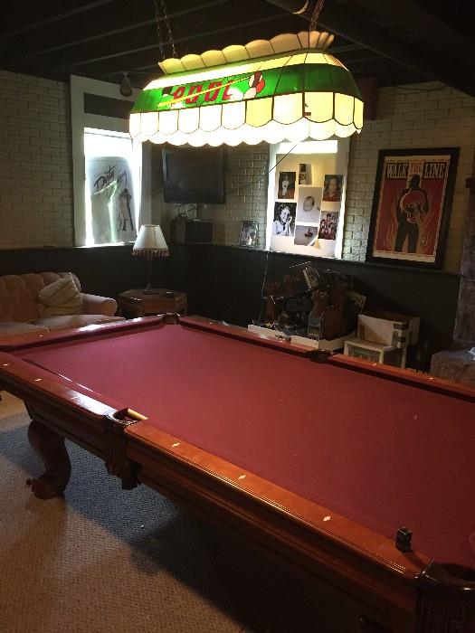 HUGE POOLS TABLE AND STAINED GLASS POOL LAMP
