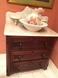 Three drawer antique wash stand and bowl & pitcher