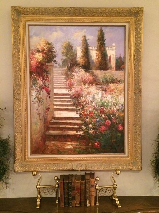 Framed art; antique books