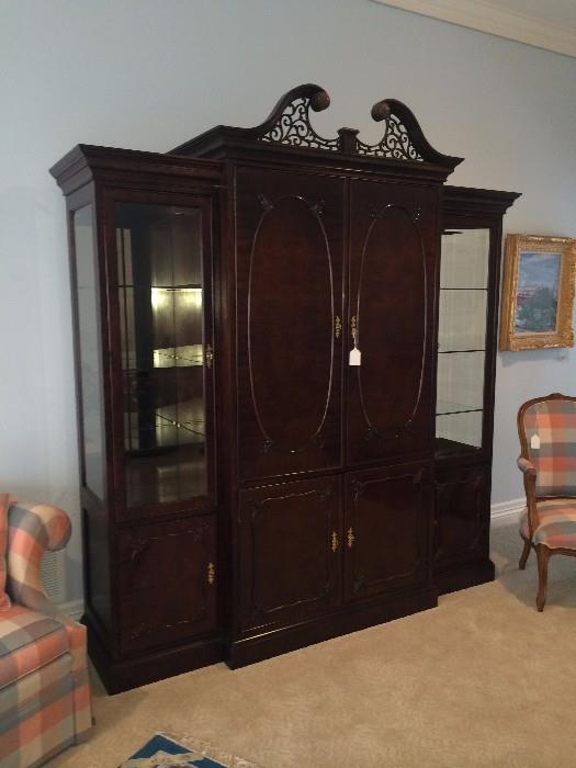 Century wall unit/display cabinet with beautifully carved crown