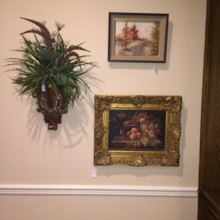 Wall floral arrangement; framed art