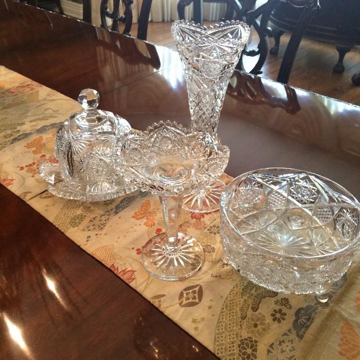   Lovely serving pieces of cut and pressed glass