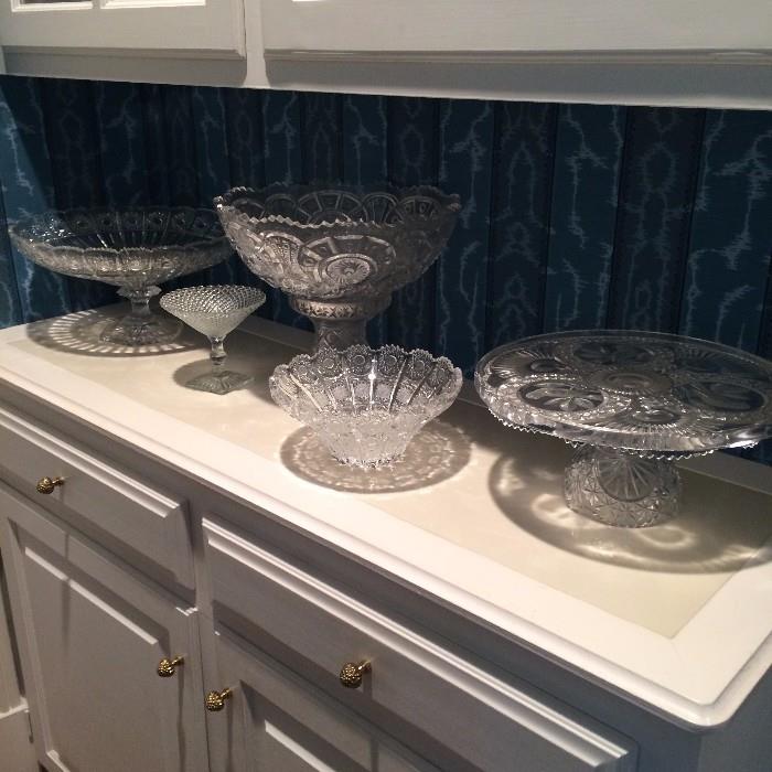 Great selection of crystal and cut glass serving pieces