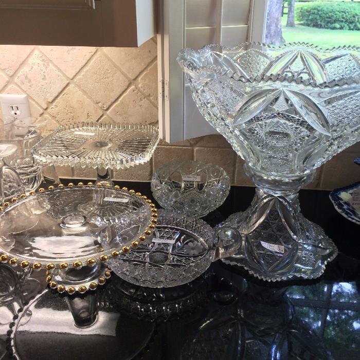 More of  the crystal, pressed glass, and cut glass serving pieces