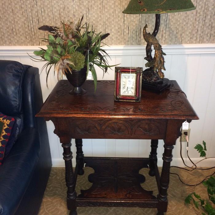        Intricately carved 2-tier English table