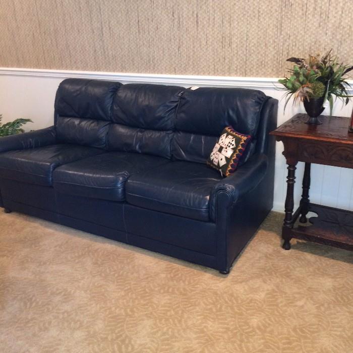           Blue leather sofa