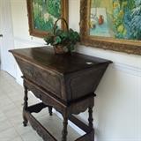 Antique dough box; more colorful art by Ash