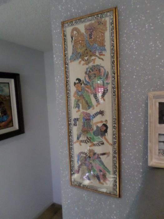 Chinese picture, mother of pearl edges gold gilt frame