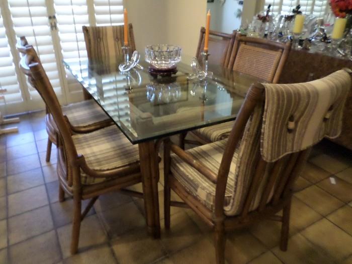 McGuire Style Dining Set Bamboo Base/ Glass Top-6 chairs