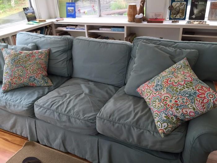 Pair of down cushioned slipcovered sofas