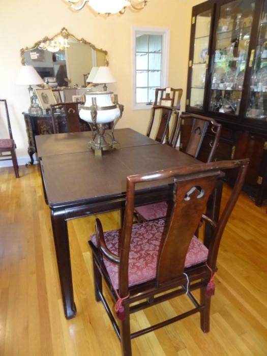 Hickory White Dining Room-Table with 6 chairs, 2 leaves, pads & China Closet