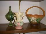 Ceramic covered vessel, Hull vase, Roseville basket