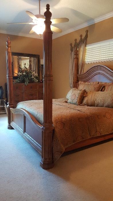 Bernhardt King sized Poster Bed - Dresser and Marble top dresser - Brand new king mattress