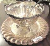 Silver Plate Punch Bowl & Platter with Ladle 
