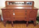 Antique Tiger Oak Buffet Mirrored Back with Original Hardware 
