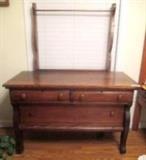Antique Oak Wash Stand with Towel Bar