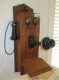 Antique Telephone Single Oak Box with Writing Shelf