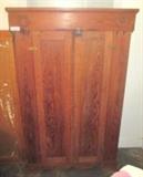 Antique Oak Cabinet - Has Bead Board in Back & Brass Hardware 