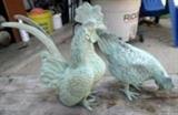 Antique / vintage LARGE SOLID COOPER GAME ROSTER & HEN - Gorgeous Yard Art - Lovely mint patina
