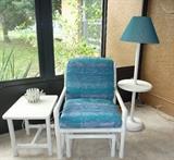 White PVC Patio Glider Chair with Side Table, Table Lamp