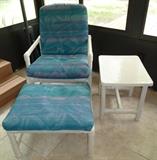 White PVC Patio Chair & Ottoman, PVC Side Table